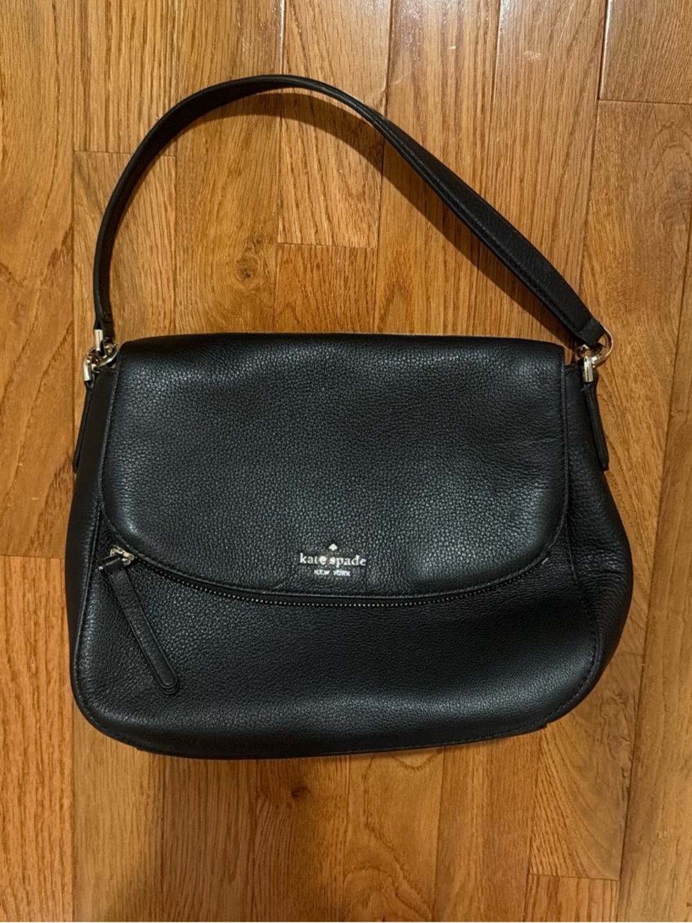 kate spade Black Pebble Leather Shoulder Bag with Gold Hardware